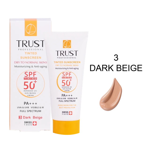 کرم ضد آفتاب رنگی و ضد پیری بژ تیره، پوست خشک تا نرمال